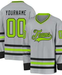 Custom Gray Neon Green-Black Hockey Jersey