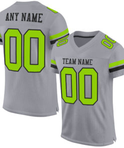 Custom Gray Neon Green-Black Mesh Authentic Football Jersey