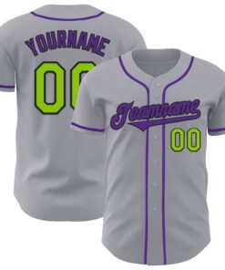 Custom Gray Neon Green Black-Purple Authentic Baseball Jersey