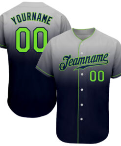 Custom Gray Neon Green-Navy Authentic Fade Fashion Baseball Jersey