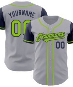 Custom Gray Neon Green-Navy Authentic Two Tone Baseball Jersey