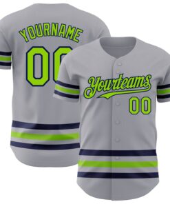 Custom Gray Neon Green-Navy Line Authentic Baseball Jersey