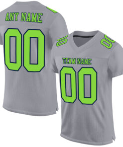 Custom Gray Neon Green-Navy Mesh Authentic Football Jersey