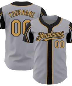 Custom Gray Old Gold-Black 3 Colors Arm Shapes Authentic Baseball Jersey