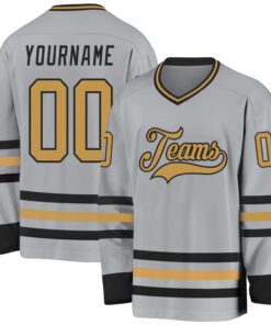 Custom Gray Old Gold-Black Hockey Jersey