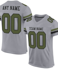 Custom Gray Olive-Black Mesh Authentic Football Jersey