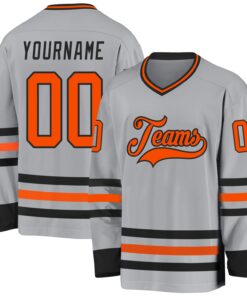 Custom Gray Orange-Black Hockey Jersey
