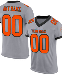 Custom Gray Orange-Black Mesh Authentic Football Jersey