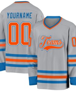 Custom Gray Orange-Blue Hockey Jersey