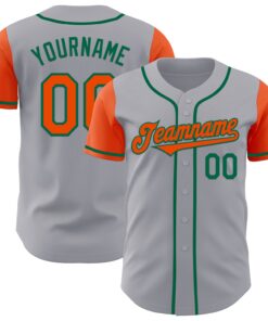 Custom Gray Orange-Kelly Green Authentic Two Tone Baseball Jersey