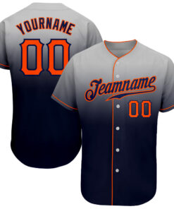 Custom Gray Orange-Navy Authentic Fade Fashion Baseball Jersey