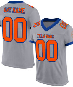 Custom Gray Orange-Navy Mesh Authentic Football Jersey