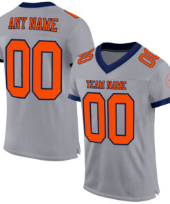 Custom Gray Orange-Navy Mesh Authentic Football Jersey