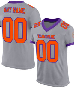 Custom Gray Orange-Purple Mesh Authentic Football Jersey