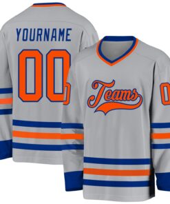 Custom Gray Orange-Royal Hockey Jersey