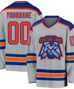 Custom Gray Orange-Royal Hockey Jersey