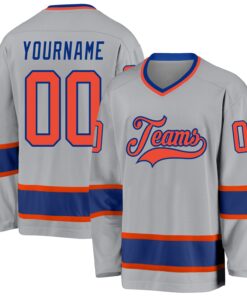 Custom Gray Orange-Royal Hockey Jersey