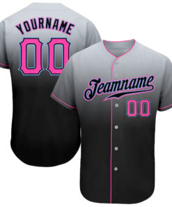 Custom Gray Pink-Black Authentic Fade Fashion Baseball Jersey