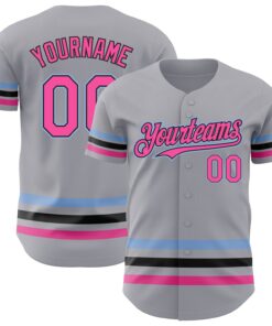 Custom Gray Pink Black-Light Blue Line Authentic Baseball Jersey