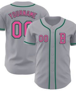 Custom Gray Pink-Kelly Green Authentic Baseball Jersey