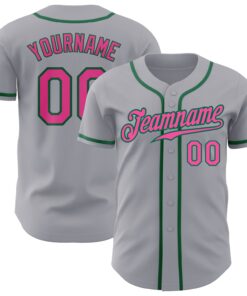 Custom Gray Pink-Kelly Green Authentic Baseball Jersey