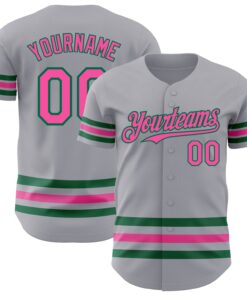 Custom Gray Pink-Kelly Green Line Authentic Baseball Jersey