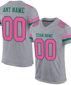 Custom Gray Pink-Kelly Green Mesh Authentic Football Jersey