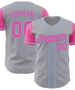 Custom Gray Pink-Light Blue Authentic Two Tone Baseball Jersey