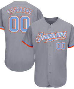 Custom Gray Powder Blue White-Orange Authentic Baseball Jersey