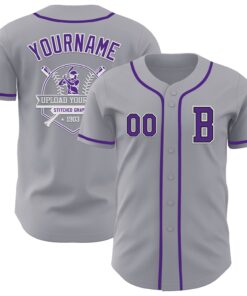 Custom Gray Purple-Black Authentic Baseball Jersey