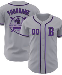 Custom Gray Purple-Black Authentic Baseball Jersey