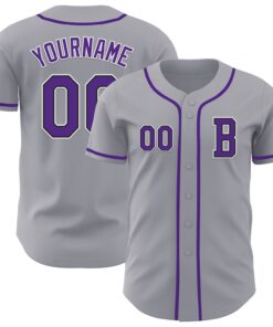 Custom Gray Purple-Black Authentic Baseball Jersey