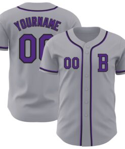 Custom Gray Purple-Black Authentic Baseball Jersey