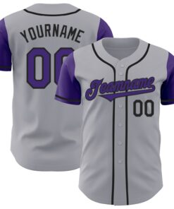 Custom Gray Purple-Black Authentic Two Tone Baseball Jersey