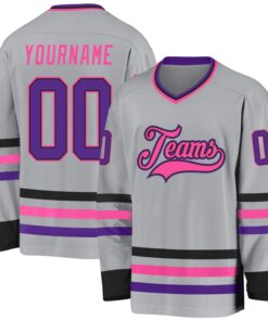 Custom Gray Purple Black-Pink Hockey Jersey