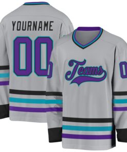 Custom Gray Purple Black-Teal Hockey Jersey