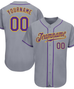 Custom Gray Purple-Gold Authentic Baseball Jersey