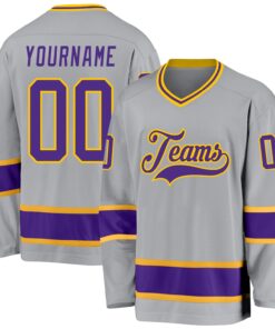 Custom Gray Purple-Gold Hockey Jersey