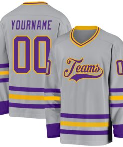 Custom Gray Purple-Gold Hockey Jersey