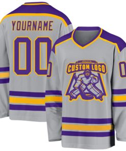 Custom Gray Purple-Gold Hockey Jersey