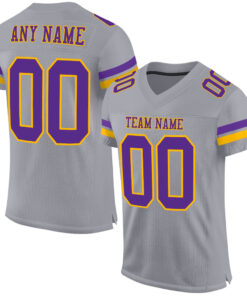 Custom Gray Purple-Gold Mesh Authentic Football Jersey