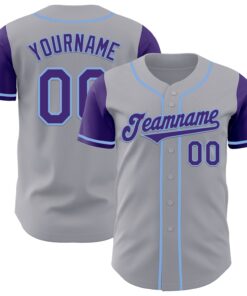 Custom Gray Purple-Light Blue Authentic Two Tone Baseball Jersey