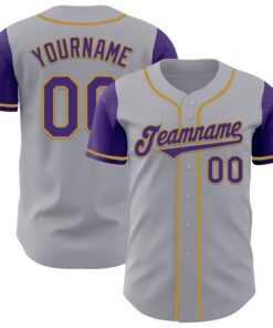 Custom Gray Purple-Old Gold Authentic Two Tone Baseball Jersey