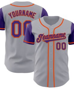 Custom Gray Purple-Orange Authentic Two Tone Baseball Jersey