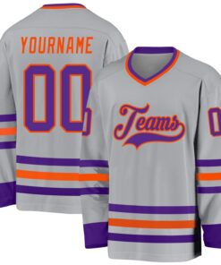 Custom Gray Purple-Orange Hockey Jersey