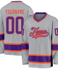 Custom Gray Purple-Orange Hockey Jersey