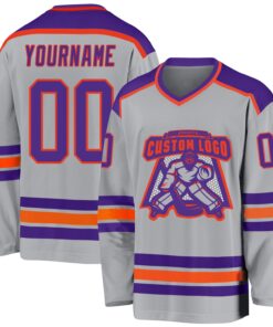 Custom Gray Purple-Orange Hockey Jersey