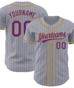 Custom Gray Purple Pinstripe Old Gold Authentic Baseball Jersey
