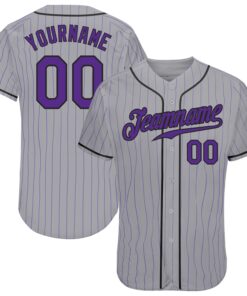 Custom Gray Purple Pinstripe Purple-Black Authentic Baseball Jersey