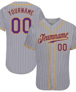 Custom Gray Purple Pinstripe Purple-Gold Authentic Baseball Jersey